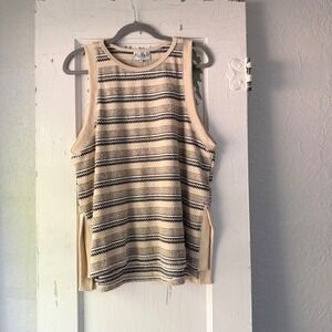 The Greii Women Large Cream Black Textured Striped Knit Sleeveless Top M1795